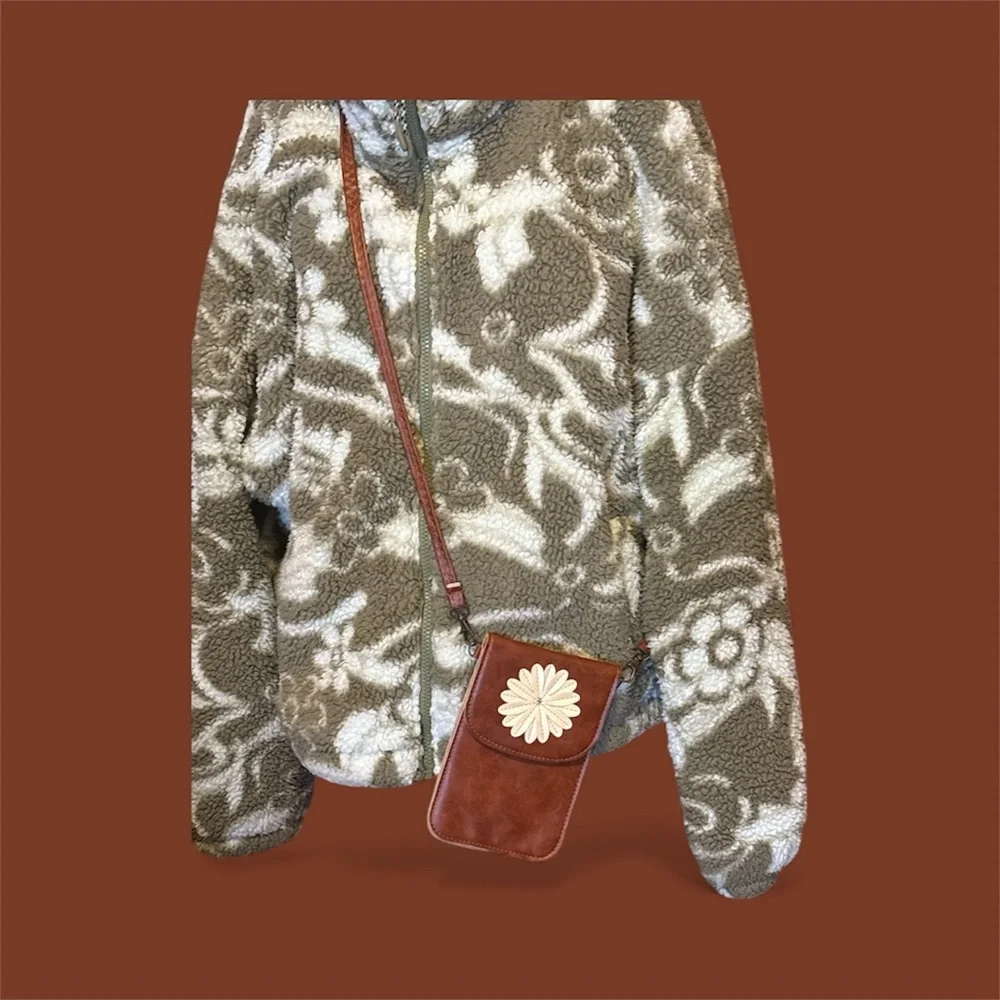 Brown Crossbody Bag with Floral Accent